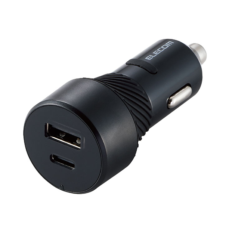 シガーソケット カーチャージャー 27W(5V/5.4A) 2ポート USB Type-C×1 USB A×1 抜け防止 インジケーター搭載 おまかせ充電 iPhone Android 各種対応 ブラック ELECOM