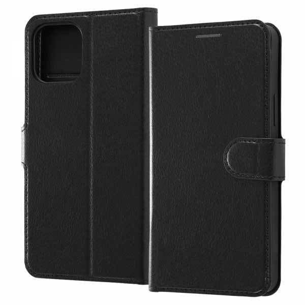 iPhone 12 12Pro 手帳型ケース ブラック ブラック 耐衝撃 手帳カバー カードポケット 収納 スタンド シンプル RT-P27ELC1-BB