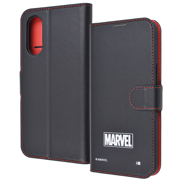 arrowsWe2 ケース 手帳型 マーベル ロゴ ブラック レッド キャラクター グッズ 衝撃吸収 傷に強い 頑丈 丈夫 強い シンプル カード 収納 ポケット ストラップホール 付 スタンド 機能 マグネット ベルト arrows We2 アローズ F-52E IJ-DMARW2ELC1BR-MV5