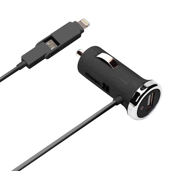 iPhone DC充電器 ブラック 車載 Lightning microUSB ツインコネクタ DC 充電器 2.1A 1.0m PGA