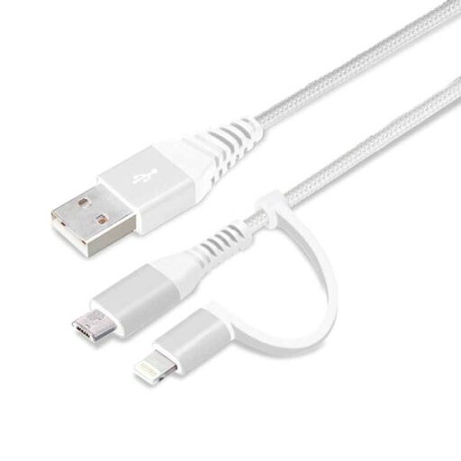 iPhone ケーブル 15cm ホワイト&シルバー Lightning micro USB 変換コネクタ付き 2in1 USB スマホ スマートフォン PGA iPhone ケーブル 15cm ホワイト&シルバー Lightning micro USB 変換コネクタ付き 2in1 USB スマホ スマートフォン PGA