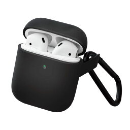 エレコム Airpods ケース カバー シリコン ワイヤレス充電対応 カラビナ付き ブラック AVA-APSCBK