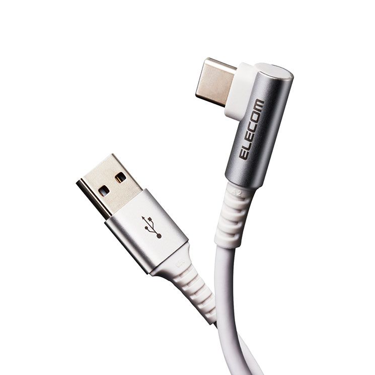 エレコム USB Type Cケーブル タイプCケーブル 抗菌・抗ウィルス USB2.0(A-C) L字コネクタ 認証品 スマホ充電ケーブル 2m ホワイト MPA-ACL20NWH2
