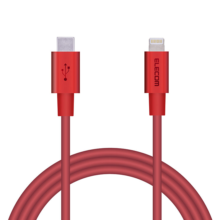 乐天商城 - エレコム USB C-Lightningケーブル 準高耐久 1.0m レッド MPA-CLPS10RD