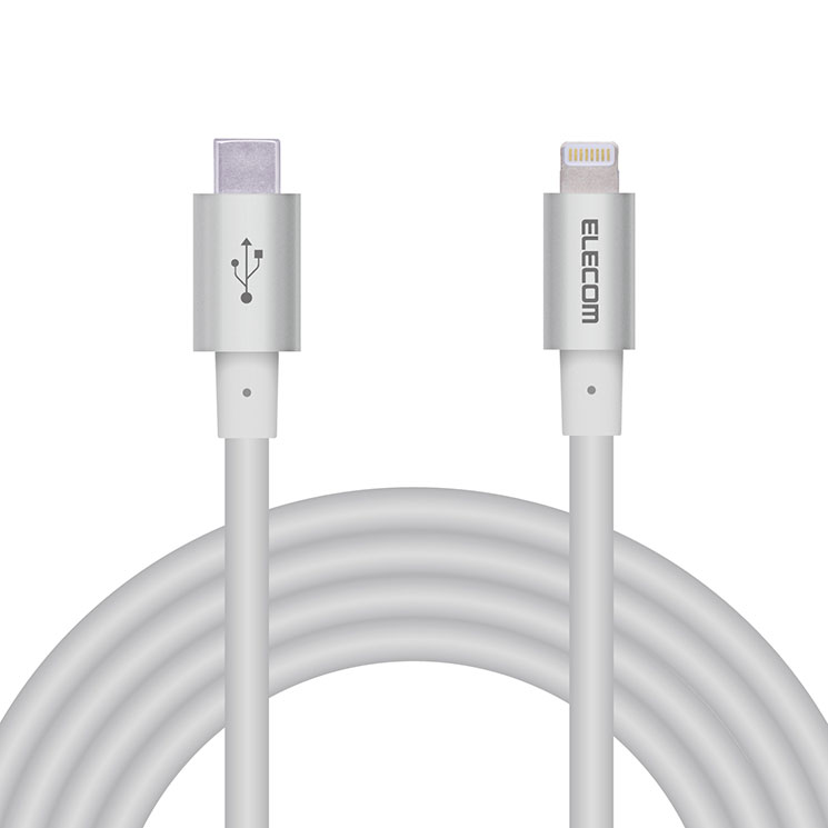 ■Lightningコネクタを搭載したiPhone・iPod・iPadと、USB-Cポートを搭載したパソコンを接続し、充電・データ転送ができるUSB-C to Lightningケーブルです。■USB Power Deliveryに対応し最大20V 3A(60W)の大電流を送電可能で、iPhoneの高速充電に対応しています。■※USB-C搭載iPadの充電には対応しておりません。USB-C搭載iPadからLightning搭載端末への給電は可能です。■対応したUSB-Cポート付きの充電器と接続することで、家庭用コンセントから充電可能です。■コネクタには本体カラーに合わせた高級感のあるアルミニウムを採用しています。■コネクタ形状1：Lightningコネクタ(オス) ■コネクタ形状2：USB-Cコネクタ(オス) ■長さ：2.0m ※コネクタ含まず ■使用目的・用途：USB-C端子を持つPC及び充電器とLightningコネクタを搭載したiPhone,iPad,iPodを接続し、充電・データ転送が可能です。■カラー：シルバー ■その他：※iPhone8以降に発売されたUSB Power Delivery対応機種とUSB Power Delivery規格に対応した充電器を使用した場合、高速充電が可能。※iPadはUSB Power Delivery対応またはThunderbolt対応のUSB-C端子を持つパソコンの場合充電が可能。関連商品エレコム USB C-Lightningケーブル 準高耐久 2.0m ...エレコム USB C-Lightningケーブル 準高耐久 2.0m ...エレコム Type-C to Lightningケーブル (USB P...3,180円3,180円3,280円エレコム Type-C to Lightningケーブル (USB P...エレコム Type-C to Lightningケーブル (USB P...エレコム Type-C to Lightningケーブル (USB P...3,280円3,080円3,080円エレコム ライトニングケーブル 2m 高耐久 断線に強い Lightn...エレコム ライトニングケーブル 2m 高耐久 断線に強い Lightn...エレコム ライトニングケーブル 2m 高耐久 断線に強い Lightn...3,080円3,080円3,080円エレコム スマホケーブル USBケーブル 30cm 変換アダプタ付き ...エレコム ライトニングケーブル 2m 準高耐久 Lightning(オ...スマートフォン HDMIミラーリングケーブル ブラック USB-Cコネ...3,280円2,980円3,060円