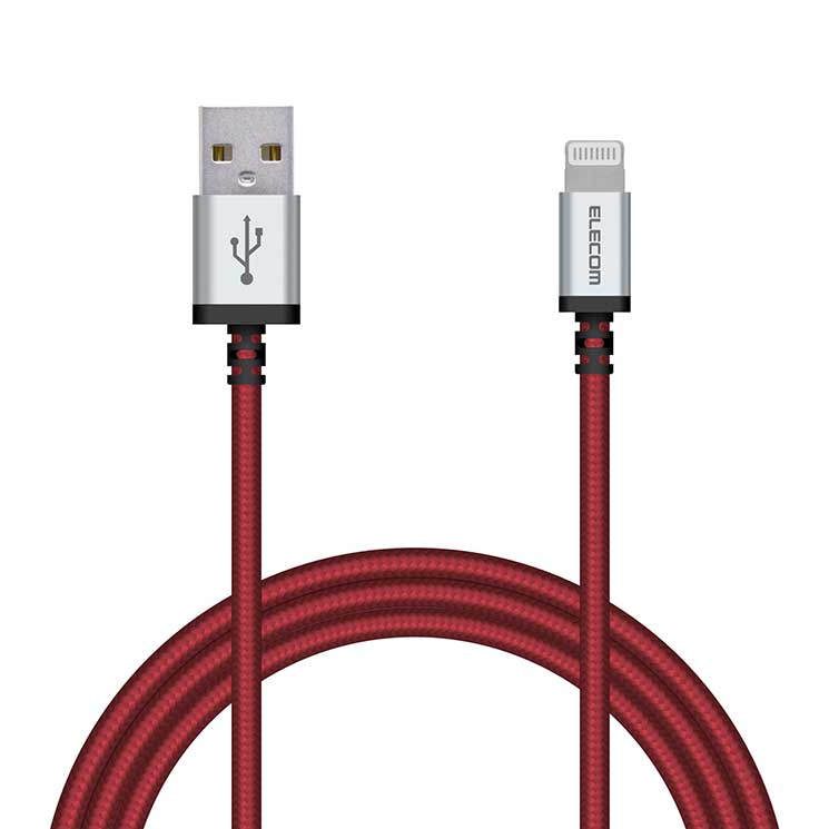 エレコム ライトニングケーブル 1.2m 高耐久 断線に強い Lightning(オス) USB-A(オス) RoHS指令準拠 レッド MPA-UALS12RD