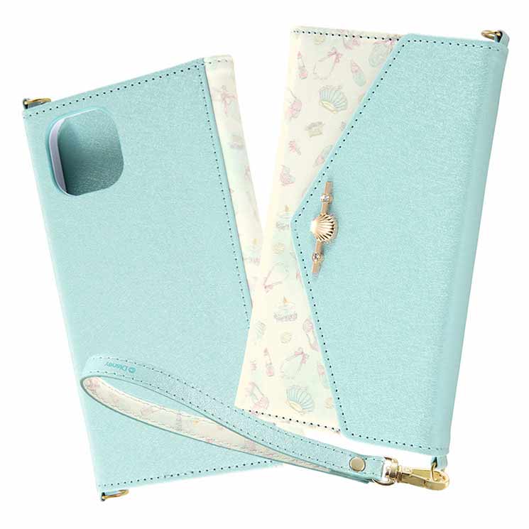 iPhone 13 ケース ディズニー アリエル 手帳型 レザーカバー Collet プリンセス チャーム ストラップ ミラー 鏡 カードポケット 可愛い かわいい オシャレ おしゃれ シンプル キャラ イングレム