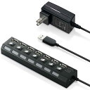 エレコム USBHUB2.0 個別スイッチ付 セルフパワー 7ポート 2m ブラック ELECOM(2)