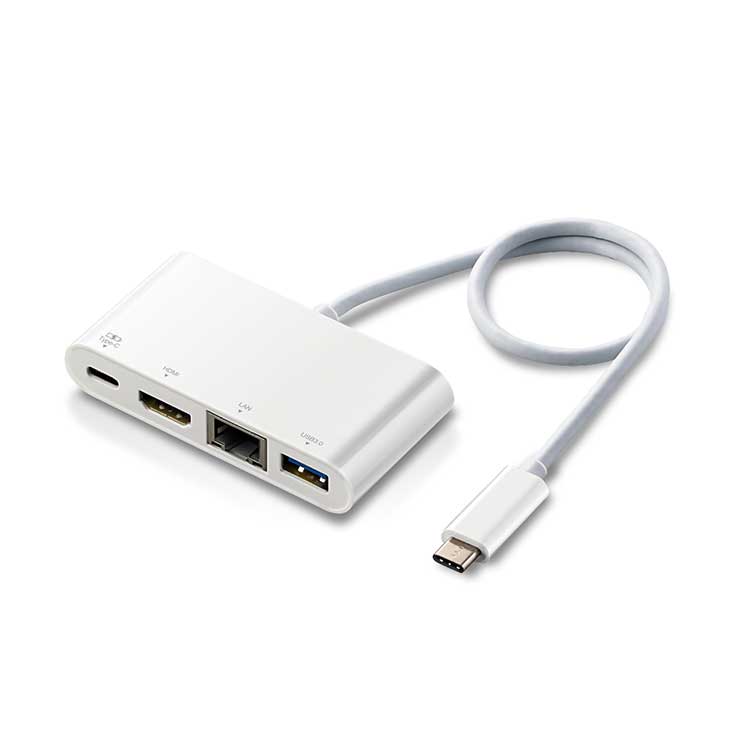 쥳 Type-Cɥå󥰥ơ USB PDб Type-C1ݡ USB(3.1)1ݡ HDMI1ݡ LANݡ 30cm֥ ۥ磻 ELECOM