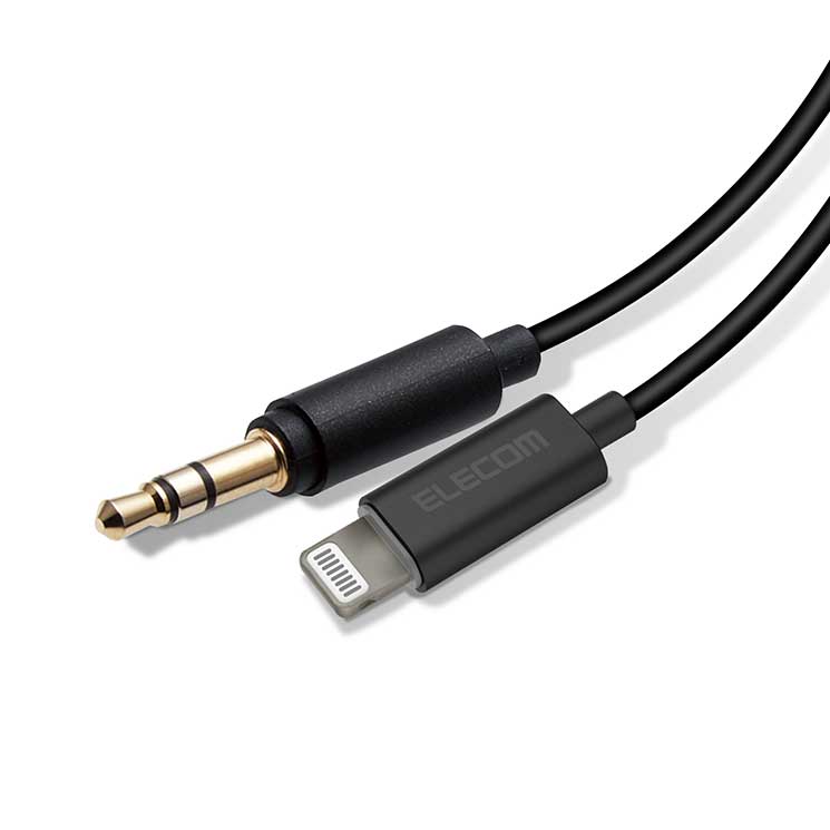 エレコム AUXケーブル Lightning-φ3.5オス スリムデザイン 0.5m ブラック ELECOM