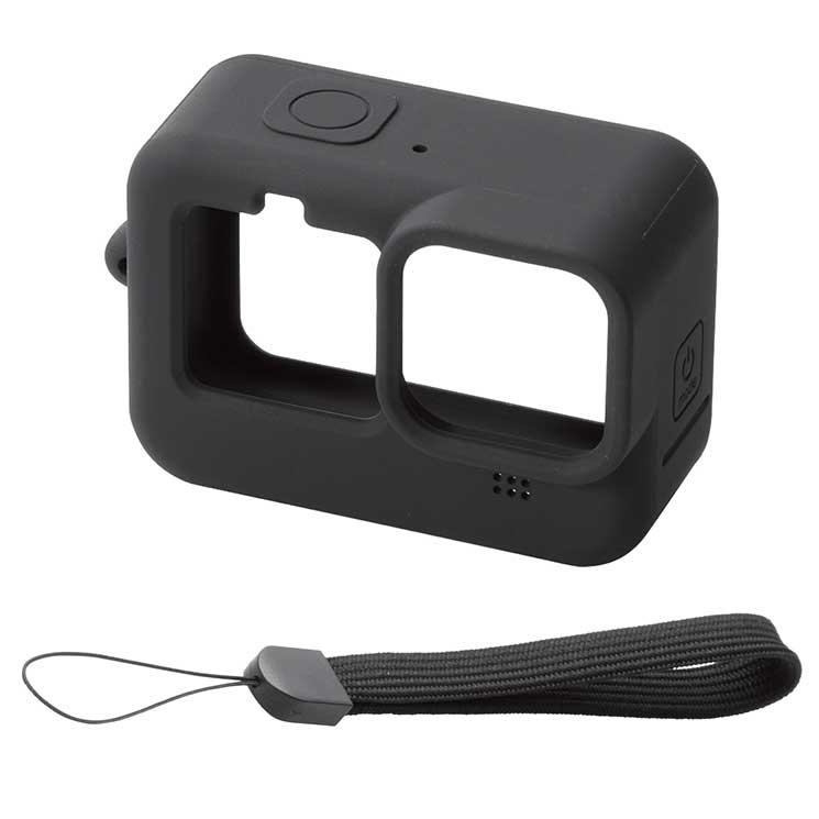 エレコム GoPro HERO9 Black用 シリコンケース ハンドストラップ付き アクションカメラ ゴープロ9 ブラック ELECOM