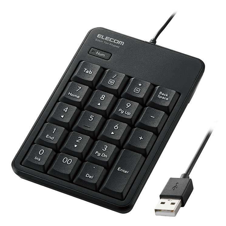 乐天商城 - エレコム テンキー 有線 USB接続 抗菌 静音 メンブレン ブラック