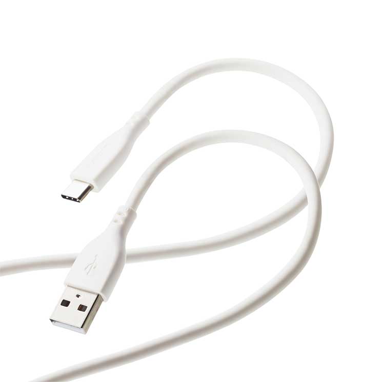 ELECOM USB Cable, USB A to USB C, Silicone Material, RoHS Compliant, Simple Packaging, White