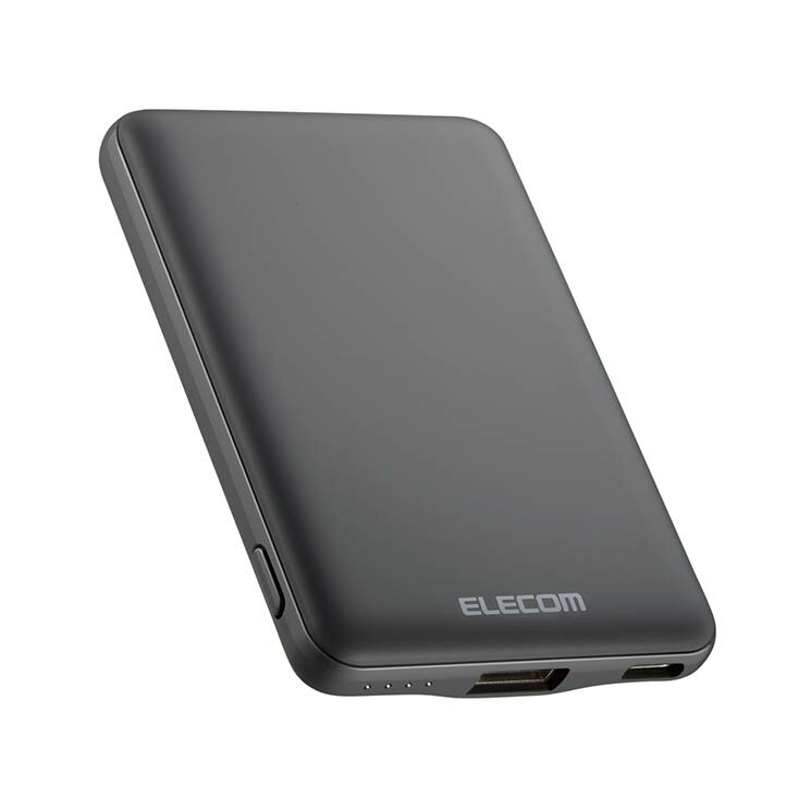 エレコム モバイルバッテリー 5000mAh 12W 入力 Type-C×1 出力 Type-C×1、USB-A×1 PSE認証 おまかせ充電対応 コンパクト 薄型 軽量 ダークグレー ELECOM