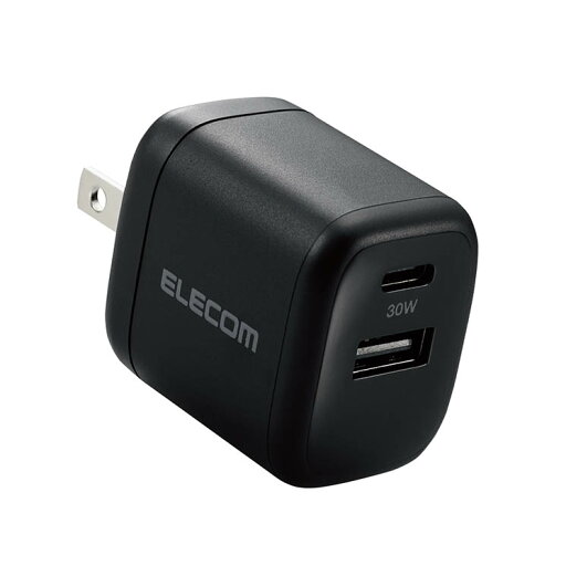 エレコム USB Type-C 充電器 PD 対応 最大出力30W タイプC ×1 タイプA ×1 GaN 小型 軽量 Type C USB-C コンセント ブラック ELECOM エレコム USB Type-C 充電器 PD 対応 最大出力30W タイプC ×1 タイプA ×1 GaN 小型 軽量 Type C USB-C コンセント ブラック ELECOM