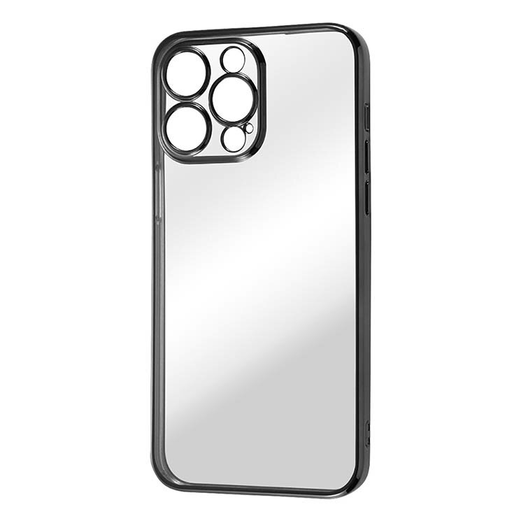 乐天商城 - iPhone 14 Pro Max クリア スマホ ケース カバー カメラ カバー ブラック 透明 保護 レンズ 耐衝撃 頑丈 傷に強い ストラップホール 付 メタリック 無地 シンプル