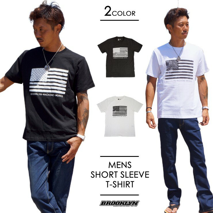 送料無料 Tシャツ 半袖 メンズ BROOKLYN MACHINE WORKS SPRAY T-SHIRT FLAG 国旗 アメリカ USA