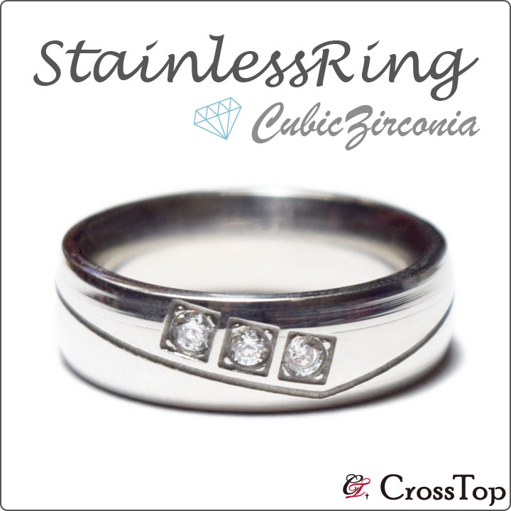 三粒 キュービックジルコニア リング サージカルステンレス ペアリング 金属アレルギー 指輪 ゆびわ メンズ レディース ノンアレルギー ラブリング プチプラ ...