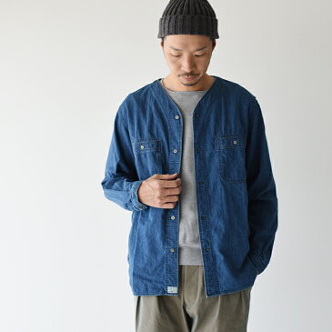 オアスロウ/orslow ノーカラー デニムシャツ 長袖/NO CALLAR DENIM SHIRT デニムユーズド レディース/メンズ 2019秋冬 トップス 01-8073-95 【送料無料】 0821