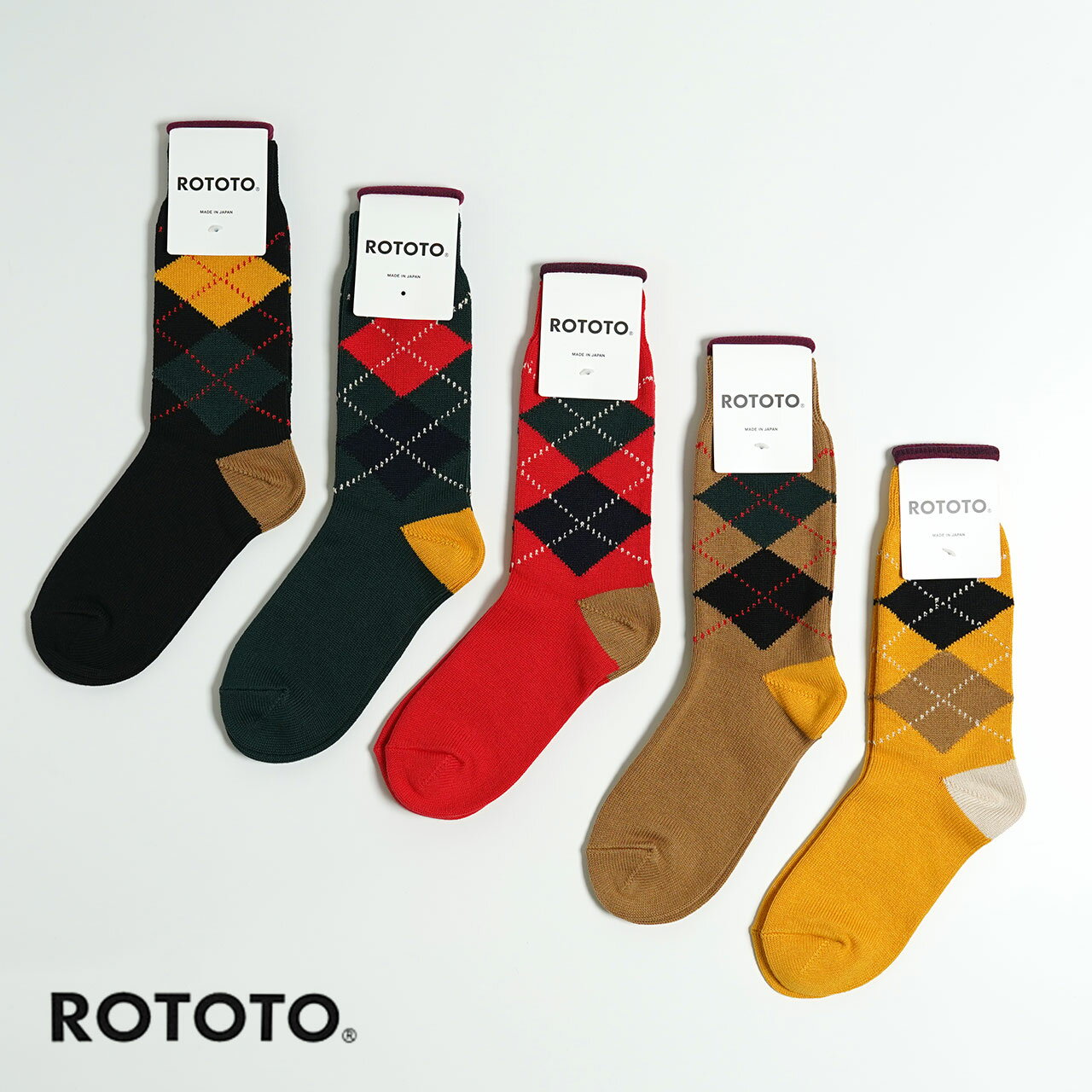 ロトト ROTOTO アーガイル クルーソックス ARGYLE CREW SOCKS メンズ レディース 2022秋冬 R1439 【メール便可】1116