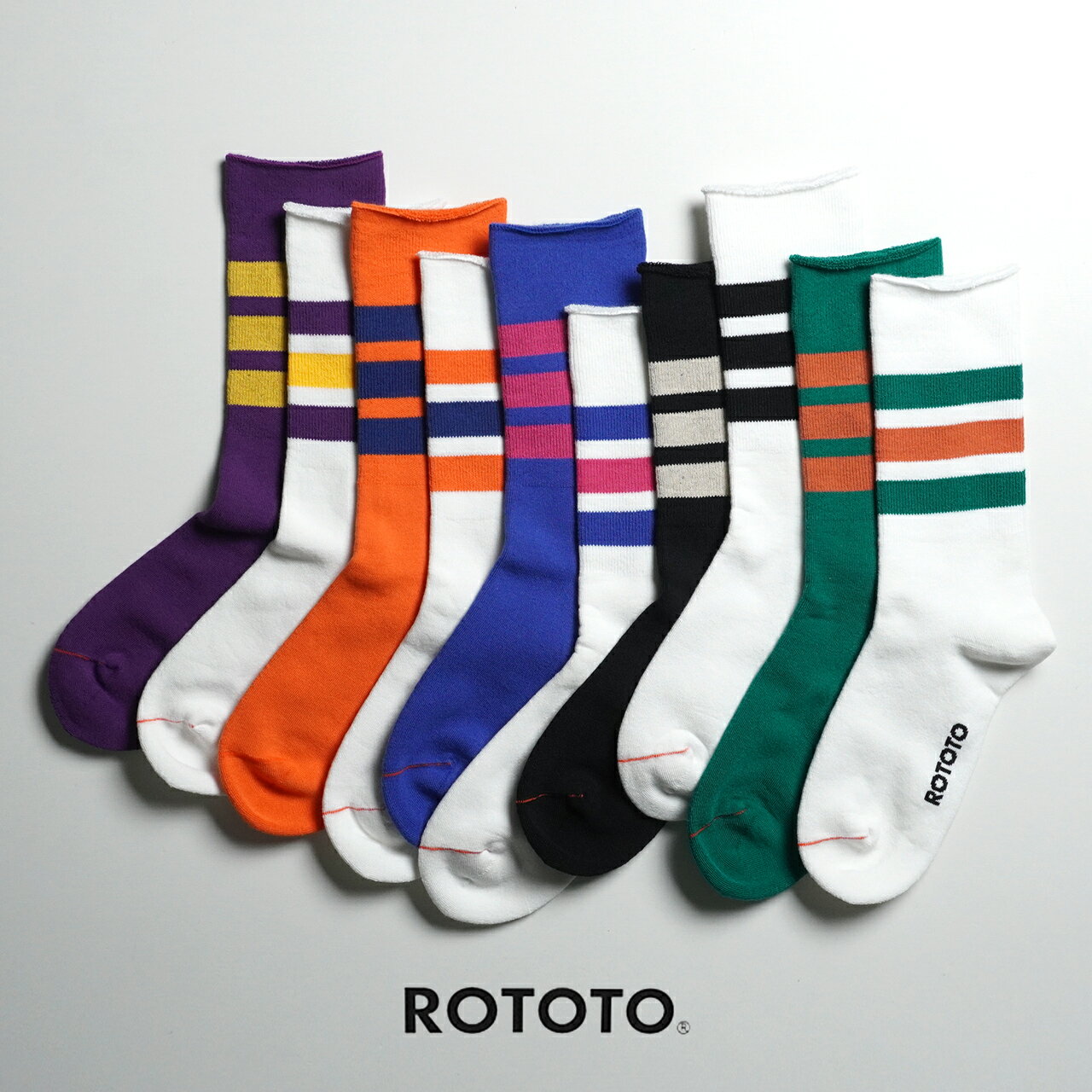 rototo 靴下 メンズ ロトト ROTOTO ファインパイル ストライプド クルーソックス FINE PILE STRIPED CREW SOCKS 靴下 レッグウェア メンズ レディース R1399【メール便可】 xp10