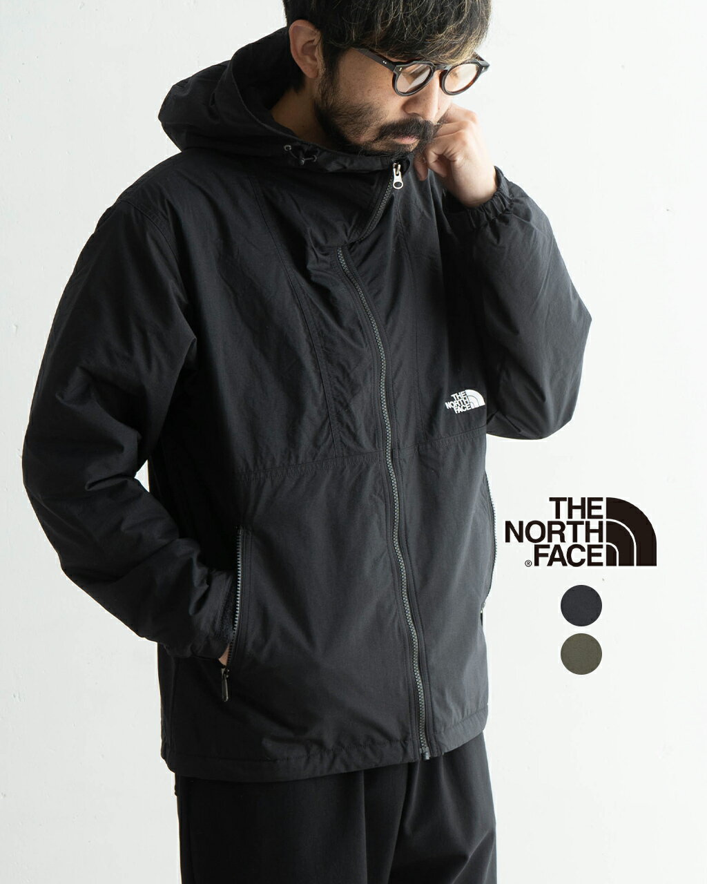 ＼3万円以上で20%OFFクーポン／ノースフェイス THE NORTH FACE フードジャケット メンズ Compact Nomad Jacket 裏地フリース コンパクト カーキ グリーン ブラック NP72433のサムネイル