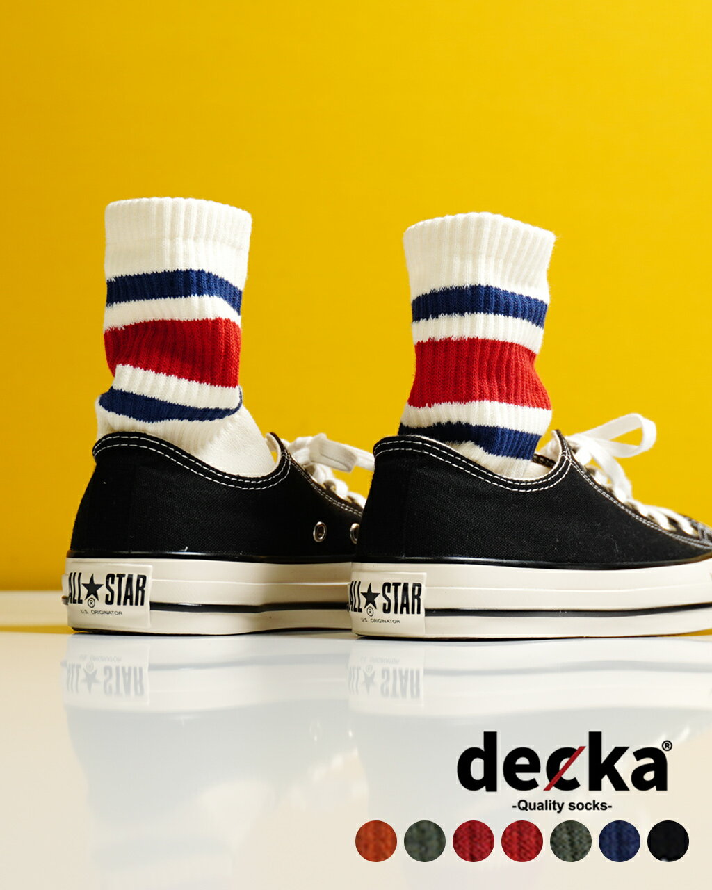 デカクオリティソックス decka Quality socks スケーター ソックス 80`s Skater Socks 靴下 ミドル丈 リブソックス ボーダー ストライプ メンズ レディース de-40 【メール便可】のサムネイル