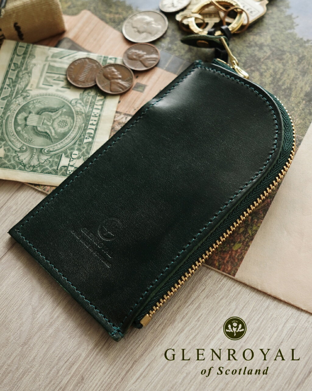 グレンロイヤル GLENROYAL ジップド キーケース カードポケット付き ZIPPED KEY 