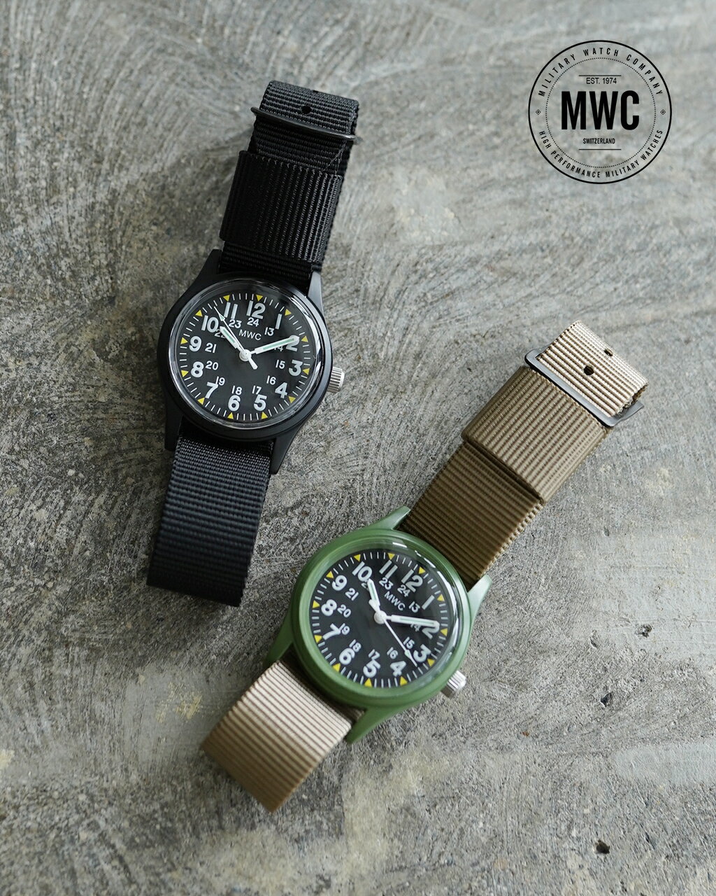 ミリタリーウォッチカンパニー MWC インファントリー ウォッチ Infantry Watch ナイロンストラップ ミッションウォッチ 腕時計 ブラック オリーブ グリーン 黒 緑 メンズ レディース 1220