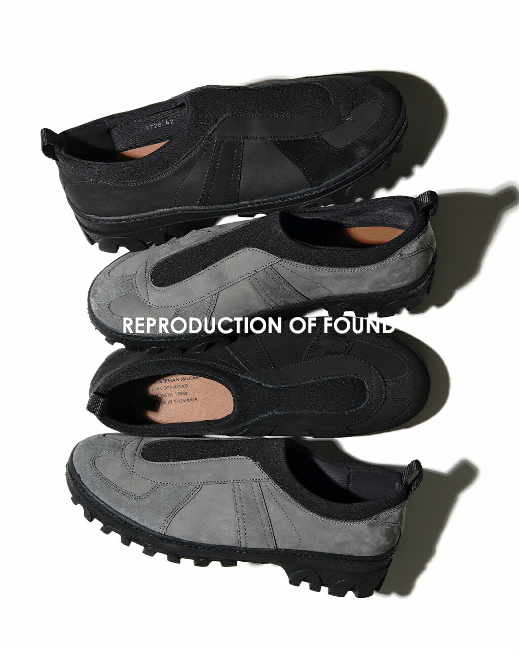 リプロダクション オブ ファウンド REPRODUCTION OF FOUND スリッポン ジャーマン ミリタリー トレーナー シューズ GERMAN MILITARY TRAINER SHOES ジャーマントレーナー スニーカー ブラック 黒 メンズ 1728NS0331