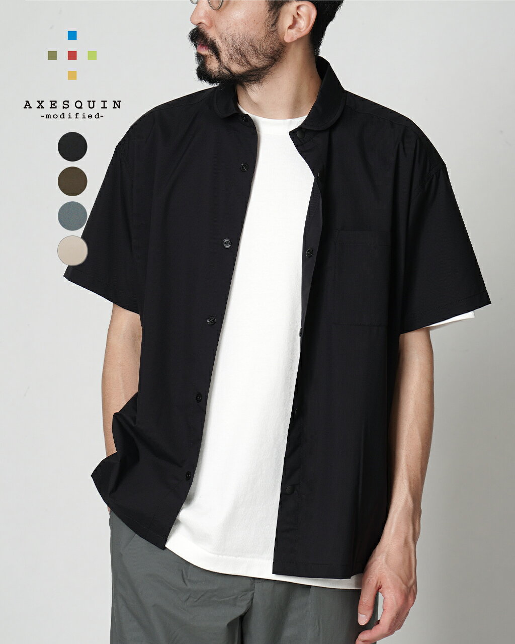 アクシーズクイン モディファイド AXESQUIN -modified- ヘリウム ショートスリーブ シャツ HELIUM S/S SHIRTS ブラック グリーン ベージュ グレー メンズ レディース 3210630430 xp10