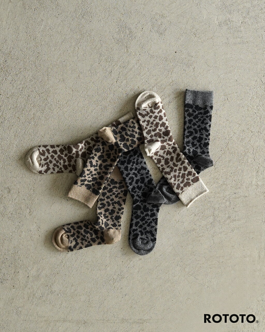 ロトト ROTOTO レオパードパターン メリノソックス ユニセックス メンズ レディース LEOPARD PATTERN MERINO SOCKS 靴下 アニマル柄 R1627 1027