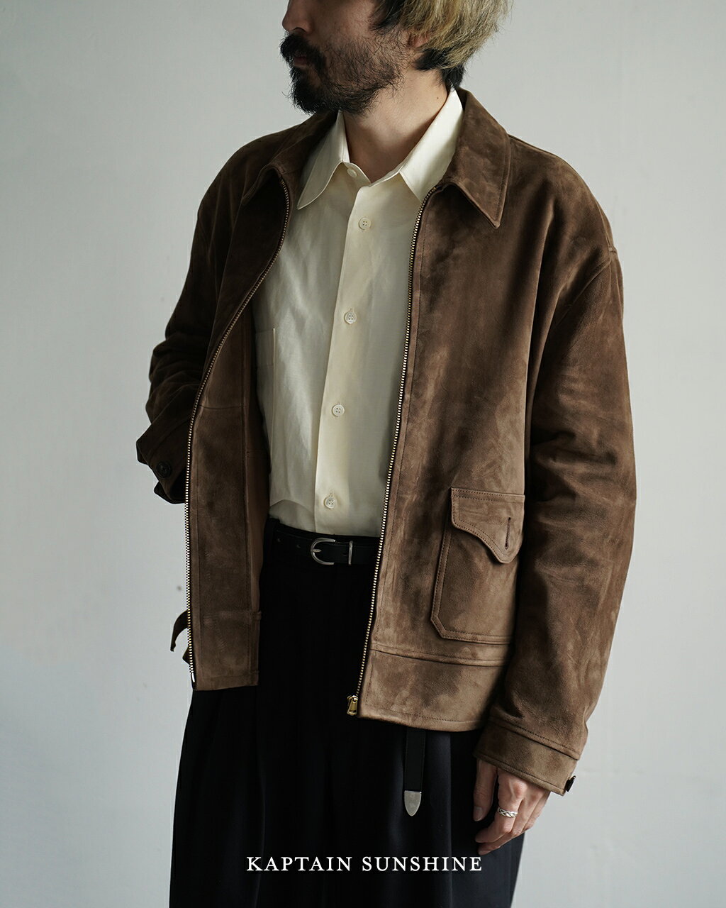 キャプテンサンシャイン KAPTAIN SUNSHINE ゴートスエードスポーツジャケット メンズ Goat Suede Sports Jacket KS26FJK03 レザージャケット 山羊革 キッドスキン 一枚仕立て ブルゾン 0819