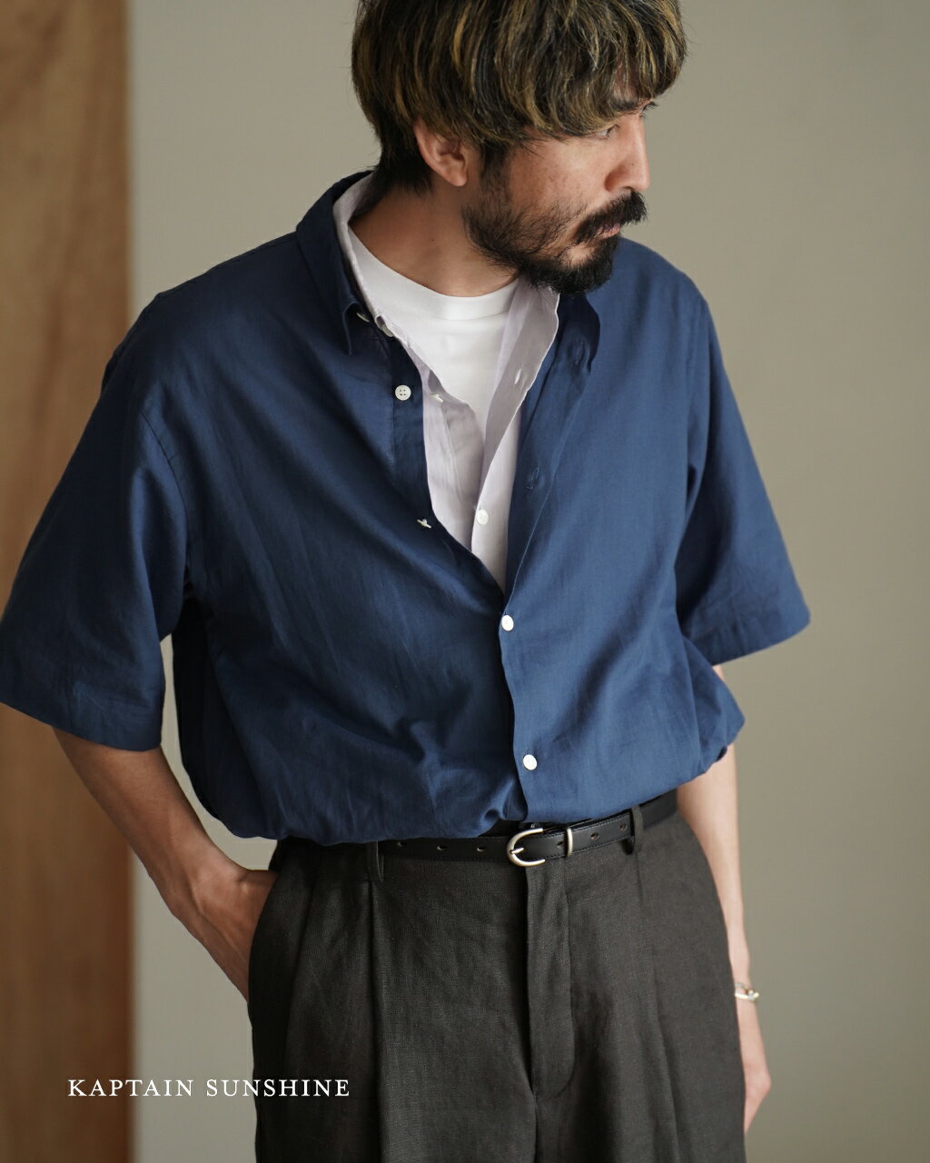 樂天商城 - キャプテンサンシャイン KAPTAIN SUNSHINE プレーン ショートスリーブシャツ メンズ Plain SS Shirt KS26SSH18 半袖シャツ コットン シルク レギュラーカラー 0428