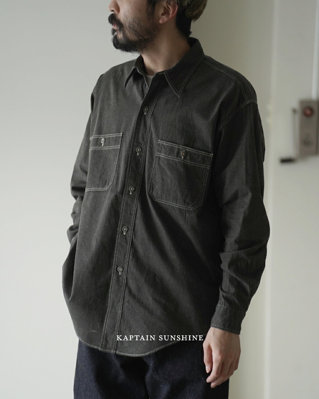 樂天商城 - キャプテンサンシャイン KAPTAIN SUNSHINE ワークシャツ メンズ Work Shirt KSBSSH03 コットン シャツ インディゴ デニムシャツ シャンブレーシャツ レギュラーカラー 長袖 0119 point10