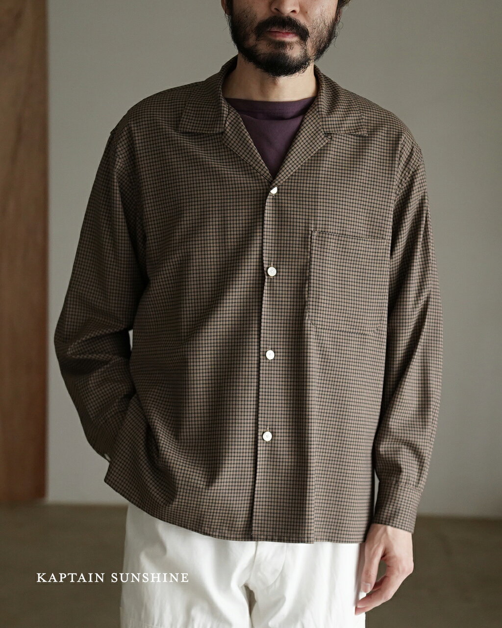 キャプテンサンシャイン KAPTAIN SUNSHINE サマーウール オープンカラーシャツ メンズ Summer Wool Open Collar Shirt KS26SSH01 チェックシャツ 開襟 長袖 0228 xp10
