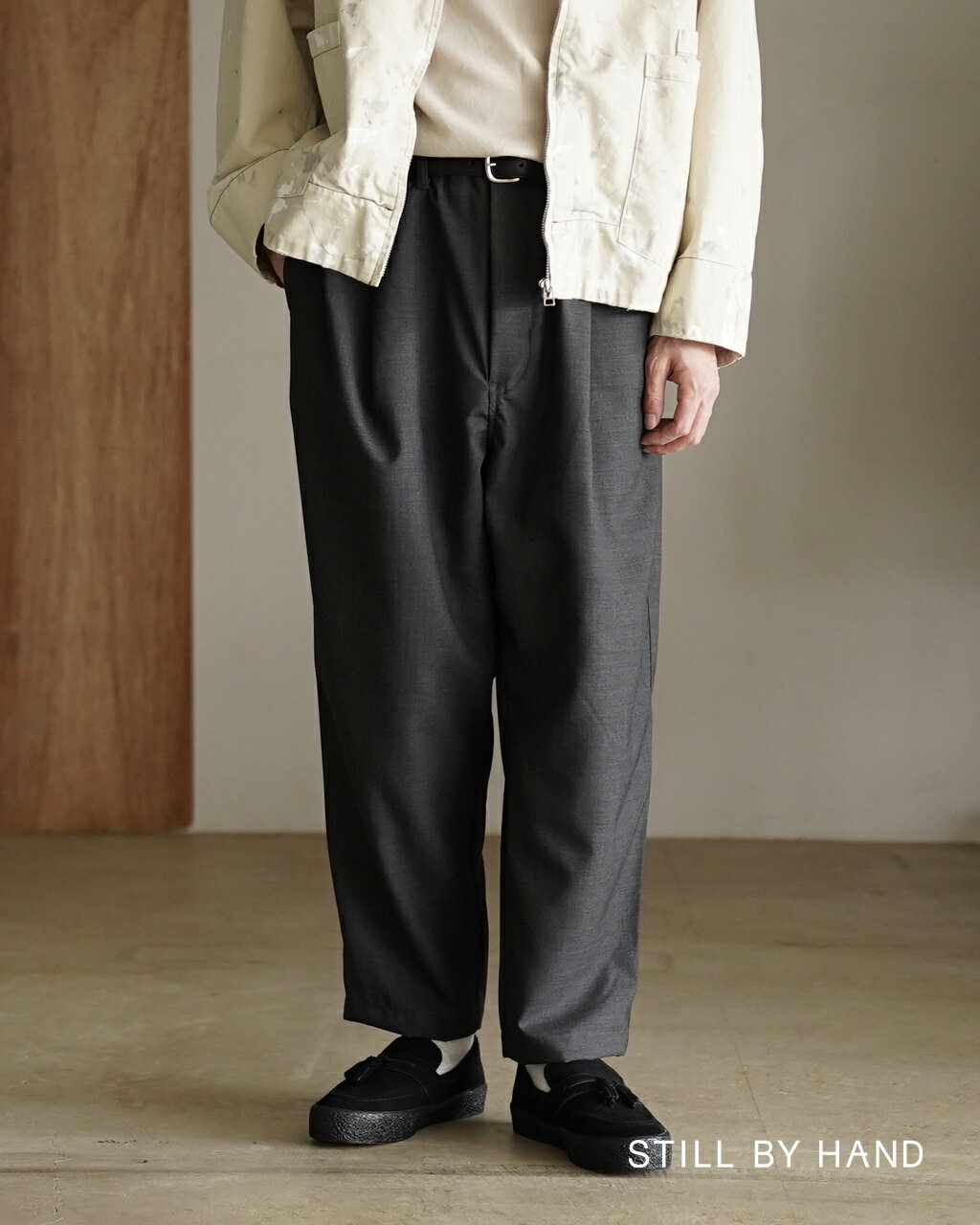 樂天商城 - スティルバイハンド STILL BY HAND サマーウール ワイドパンツ メンズ Summer wool wide pants PT09261 スーパー120 イージーパンツ テーパード クロップド 洗える 日本製 0302【レビュー企画対象】
