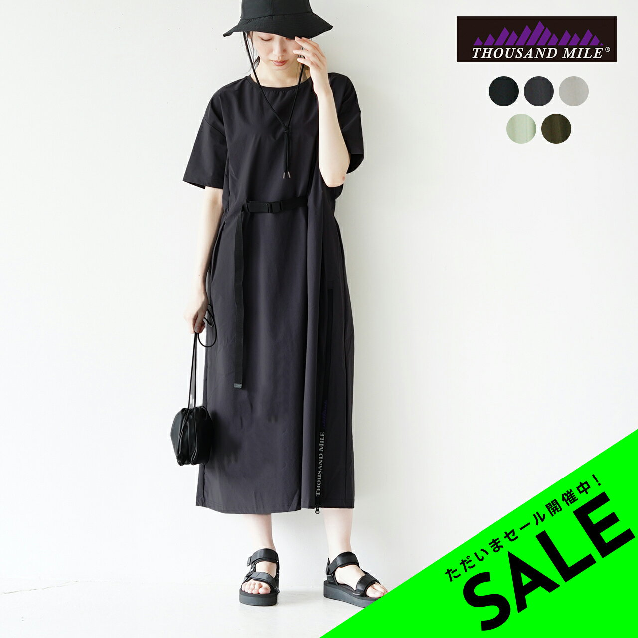 【SALE！50%OFF】サウザンドマイル THOUSAND MILE ウェーブ アジャスト ワンピース WAVE ADJUST ONEPIECE サイドジッパー 半袖 ワンピース レディース TM231NP00082【送料無料】0511のサムネイル
