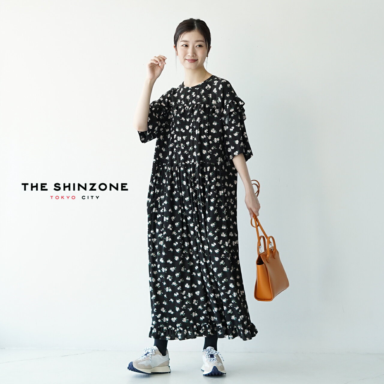 シンゾーン THE SHINZONE フラワープリント 半袖 ロングワンピース FLOWER PRINT ONE PIECE レディース 小花柄 フリル ノーカラー 2021秋冬 21MMSOP08 【送料無料】0720