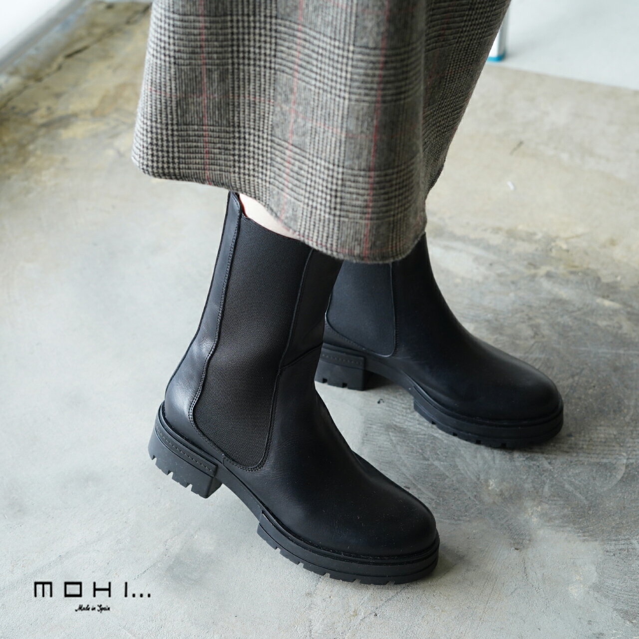 モヒ MOHI レザー サイドゴア ハーフブーツ チェルシーブーツ ブラック レディース 22.5cm-24.5cm レディース 96644 【送料無料】0930のサムネイル