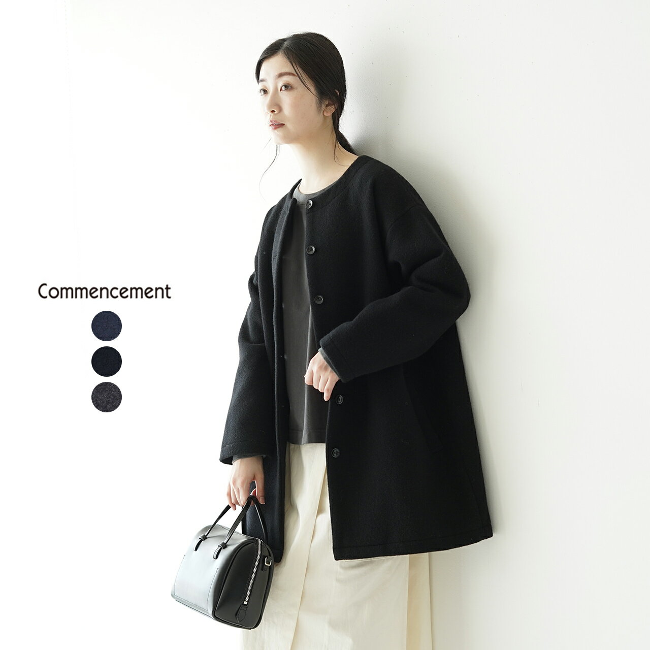 コメンスメント Commencement ノーカラーウールコート No collar wool Coat コクーンシルエット レディース 2022秋冬 C-100 【送料無料】0626 xp10