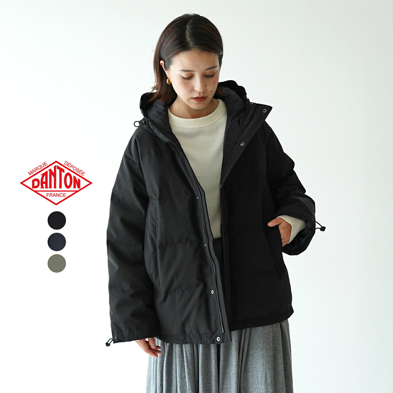 ダントン DANTON ダウン フーデッド ジャケット DOWN HOODED JACKET フード ジャケット ブラック ネイビー オリーブ レディース DT-A0008LAS 【送料無料】【予約商品】0711のサムネイル