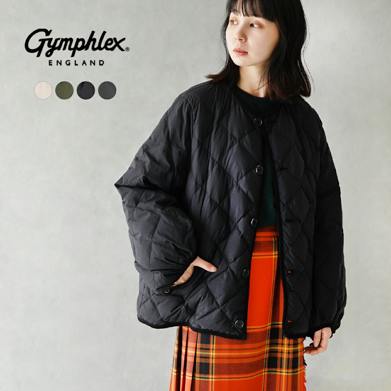 【先行予約】ジムフレックス Gymphlex キルト ダウン パフスリーブ ジャケット QUILT DOWN PUFF SLEEVE JACKET エクリュ アイボリー 生成 グリーン オリーブ ブラック チャコール レディース GY-A0432NYM【送料無料】0713のサムネイル