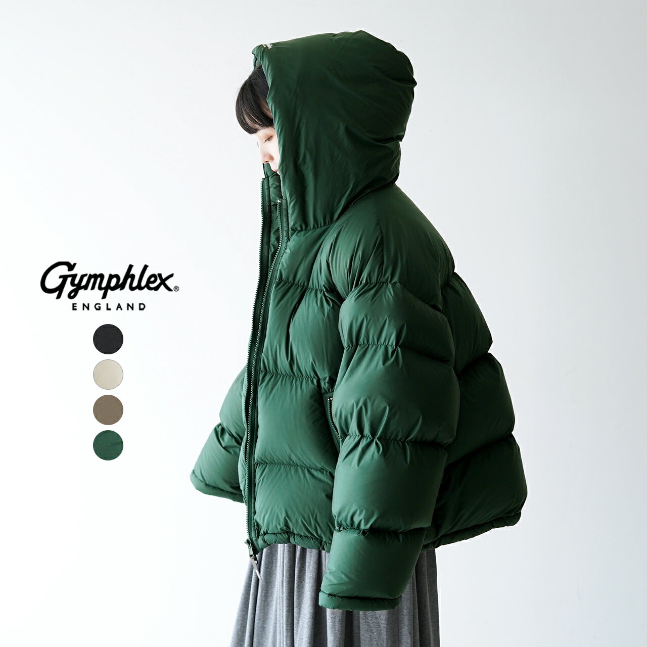【SALE！20%OFF】ジムフレックス Gymphlex ダウン フーデッド ジップ ジャケット DOWN HOODED ZIP JACKET フード ダウンジャケット ブラック グレージュ ベージュ グリーン レディース GY-A0442DMN【送料無料】0712のサムネイル