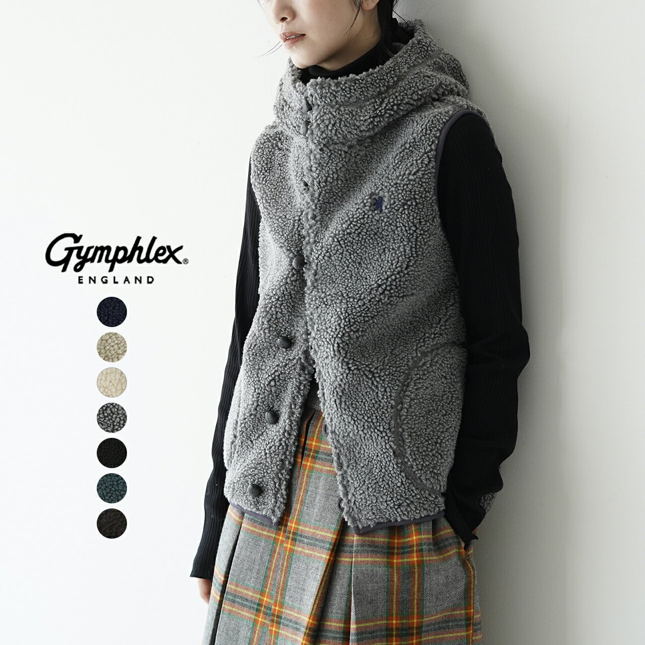 【ポイント10倍】ジムフレックス Gymphlex ボア フーデッド ベスト BOA HOODED VEST フード ベスト ホワイト ブラック ネイビー トープ グレー グリーン ブラウン レディース J-1069PL【送料無料】0712のサムネイル