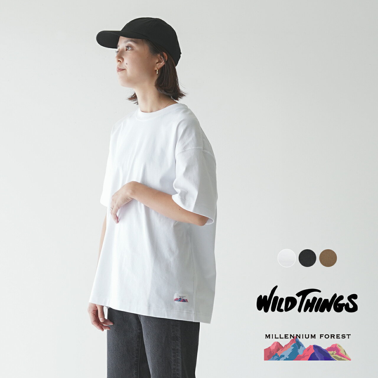 ワイルドシングス WILD THINGS ユニバーサル Tシャツ ミレニアム フォレスト TEE MILLENNIUM FOREST 半袖 カットソー ホワイト ブラック ブラウン 白 黒 茶 レディース メンズ WT20371N-INS2