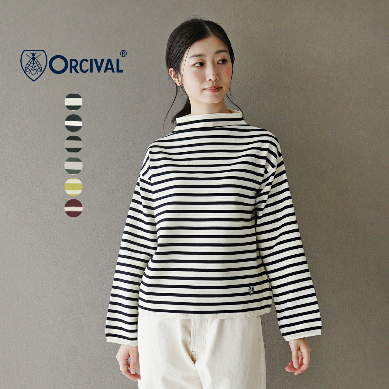 【クーポン10%OFF】オーシバル オーチバル ORCIVAL モックネック プルオーバー ニット カットソー MOCK NECK PULLOVER ボーダー ホワイト ネイビー ブラック グレー グリーン イエロー レッド レディース OR-D0032CRA【送料無料】0912 xp10のサムネイル