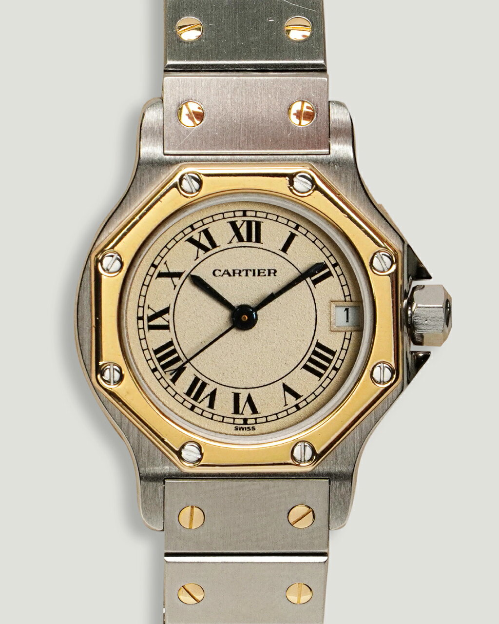 カルティエ Cartier サントスオクタゴンSM アンティーク腕時計 1990年代製 シルバー ゴールド レディース 6203【送料無料】0716