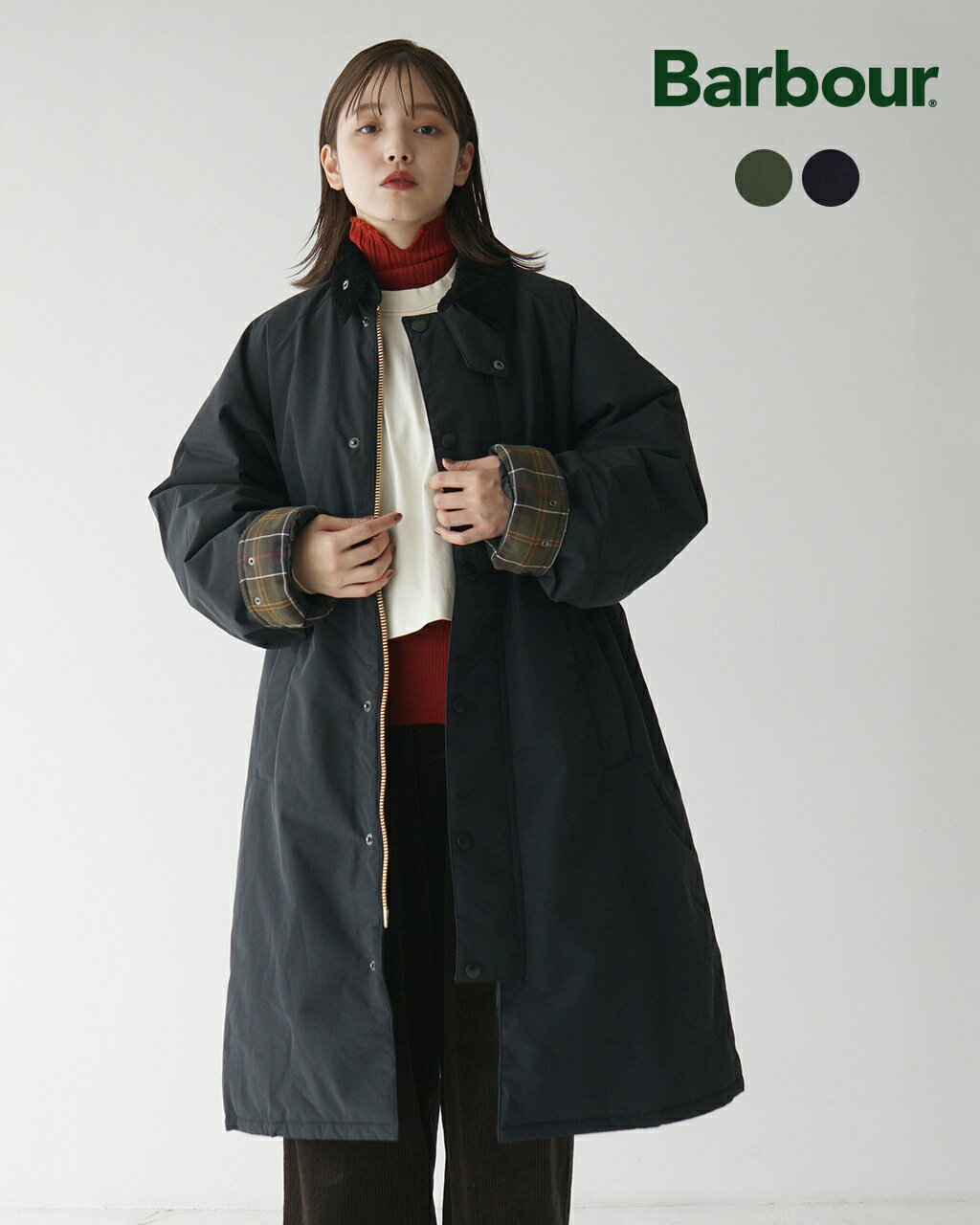 バブアー Barbour エクスモア パデッド カジュアル コート レディース メンズ EXMOOR PADDED CASUAL COAT アウター ロングコート コーデュロイ 襟付き オリーブ カーキグリーン ブラック 242MCA1006 1022 cpn10 xp10のサムネイル