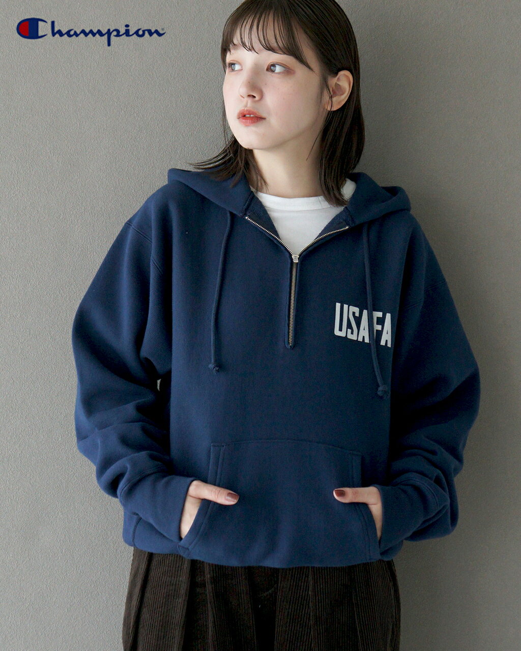 Champion USAFA ジップアップパーカー Lサイズ ネイビー 中古・古着通販】Champion REVERSE WEAVE (チャンピオン